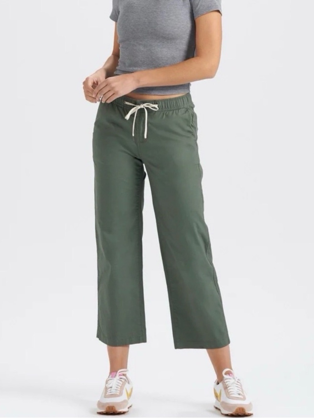 Vuori Ripstop Olive Green Cropped Wide-Leg Drawstring Pants